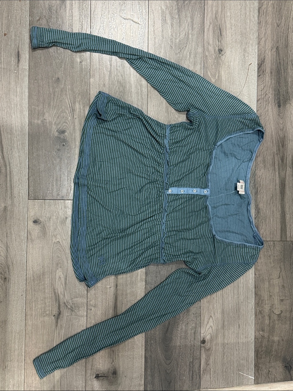 Striped Long-Sleeve Henley Shirt in Teal for Women